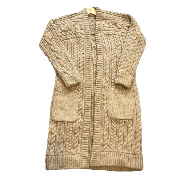 Michael Kors Women’s Cable Knit Cardigan Sweater Size M Khaki Tan Open Front - Picture 3 of 10